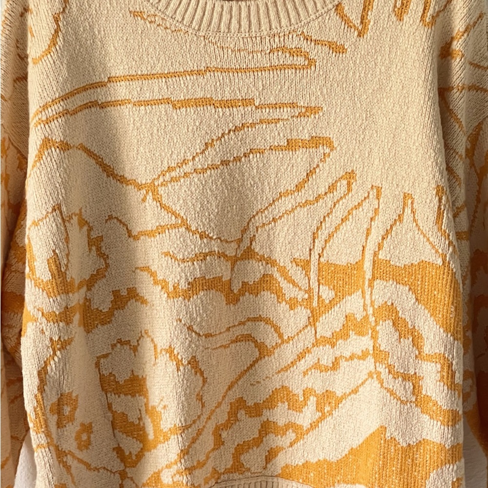 Urban Outfitters Sunshine Landscape Yellow Distressed Sweater Oversized Small - Picture 4 of 11